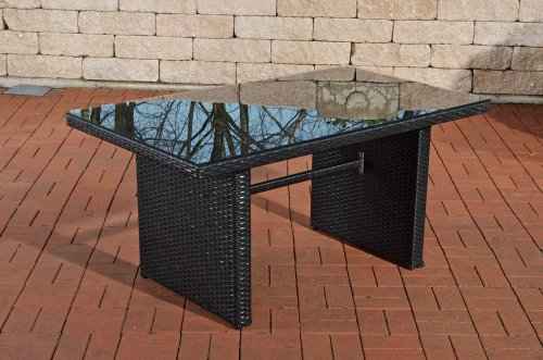 CLP Poly-Rattan Garten-Tisch FISOLO ca 140 x 80 cm, Höhe: 66 cm, ALU-Gestell, Glasplatte 5 mm Sicherheitsglas schwarz - 3