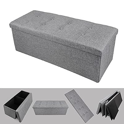 Todeco Pouf et Repose-Pieds, Ottoman avec Espace de Stockage - Matériau: Tissu Non tissé - Charge maximale: 150 kg - Finition en Tissu piqué, 110 x 38 x 38 cm, Gris