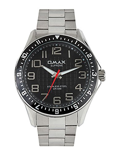 OMAXAnalog Black Dial with Silver Stainless Steel Bracelet Style Strap fold Over Clasp with safety-SS121