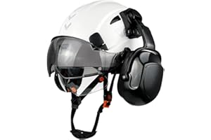 HaoYiShang Casco di sicurezza industriale con visiera, paraorecchie, elmetto rigido con visiera ventilata, omologato OSHA, per lavori di costruzione, protezione della testa certificata ANSI/ISEA Z89.1