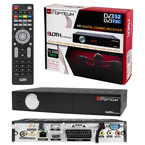 HB DIGITAL DVB-S2 DVB-C DVB-T/T2 H.265 HEVC SET: Opticum HD Sloth Combo Plus Receiver + HDMI Kabel mit Ethernet Funktion und vergoldeten Anschlüssen (Full HD, HEVC/H.265, HDTV, HDMI, USB 2.0, RJ45 Lan, SCART, Conax Karten Leser DVB-S DVBS DVB-S2 DVBC DVB-C DVBT DVBT2 DVB-T2) - 2