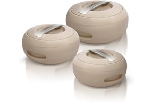 Jaypee Insulated Casserole Dishes | Serving Dishes With Lid | Stainless Steel Inner | Keep Food Warm | Thermal Food Container | Hot Pot | Set of 3-2L, 3L, 5L -By Nyra (Beige)