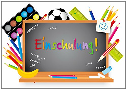 6 EINSCHULUNGS-EINLADUNGEN (10728): 6-er-Set lustige Einladungskarten zur Einschulung / Schulanfang von EDITION COLIBRI © - umweltfreundlich, da klimaneutral gedruckt