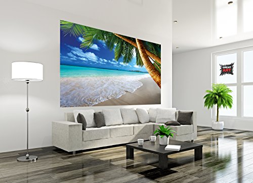 Fototapete Karibik Sandstrand mit Palmen und Meer Wand-dekoration – Wandbild Strand Poster-Motiv by GREAT ART (210 x 140 cm) - 2