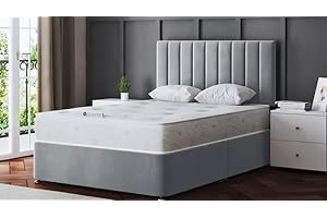 CALISMA Designer Gio Divan Bed with Headboard, Silver Crush Velvet, Spring Mattress (silver crush, 3ft single)