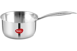 Pigeon Elite Stainless Steel Triply Sauce Pan 14 Cm, Gas Stove and Induction Compatible for Fast Cooking and Longer Heat Retention, Along with Even Heat Distribution- Silver, 1.2 Liter
