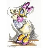 Original Feder und Aquarell auf Aquarellkarton: Daisy Duck II / 24x32 cm