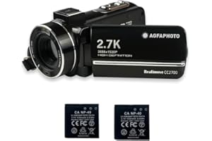 AgfaPhoto Realimove CC2700 – Caméscope Numérique, 2.7K, 24MP, Écran Tactile 3'', Zoom 18X, Télécommande, 2 Batteries Lithium - Noir