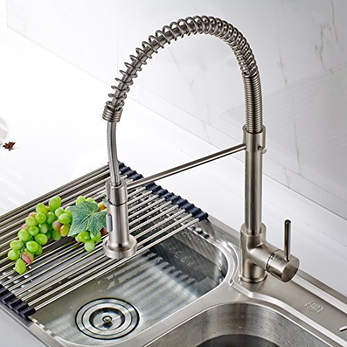 Timaco Wasserhahn Küche Einhandmischer für Küchen Spüle Gebürsteter Nickel Geschirrbrause Federbrause Mischbatterie Küchenarmatur Spültisch Armatur - 3