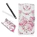 Produktbild Huawei Mate 9 Hülle,Huawei Mate 9 Case,Leeook Elegant Stylish Schön Rosa Rose Blume Muster Entwurf PU Lederhülle Flip Hülle im Bookstyle Cover Schale Slim Fit Soft Silikon Magnetverschluss Schutzhülle PU Leder Hülle Flip Wallet Case Kunstleder Tasche Cover mit Standfunktion und Kartenfächer Tasche Wallet Case für Huawei Mate 9 + 1 x Schwarze Eingabestift-Pink Rose Flower