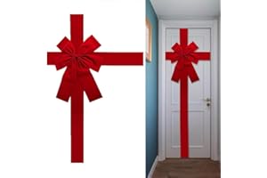 BAYUYPOO Świąteczne kokardki do drzwi, duża kokarda bożonarodzeniowa do drzwi wejściowych, wstążka do dekoracji kuchni, szafki, czerwone wstążki, kokardki bożonarodzeniowe, koronka, kokarda choinkowa,