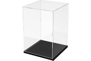 ACRLIE Acrylic Display Case with Black/White/Pink Base,Display Boxes for Collectibles Dustproof Protection Showcase (Black, 25x25x35cm / 9.8x9.8x13.8inch)