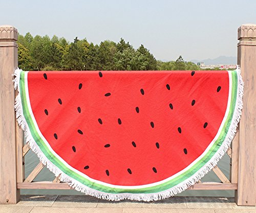 szjh Mikrofaser groß rund Strand Decke mit Quasten Ultra Soft Super Wasser absorbierenden Mehrzweck-Handtuch 149,9 cm über & #-, Beach Werfen, indische Mandala Tapisserie, Yoga Mat, Picknick, Tisch Überwurf, Mikrofaser, wassermelone, 150cm*150cm - 4
