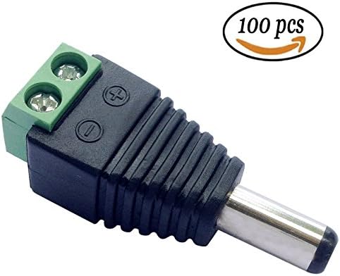 100 PCS DC Power Jack Connector 5.5mm x 2.1mm Male Jack Plug Adapter Adaptor for CCTV Camera DVR Security System LED Strip Light