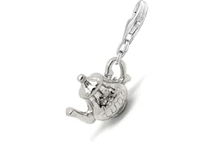 Arcadia Gifts Teapot Kettle Small Dangle Clip On Lobster Clasp Silver Plated in Organza Bag