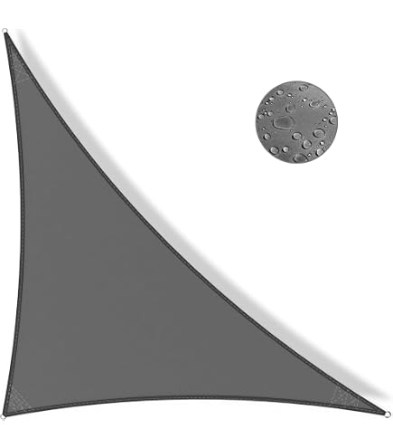 Sonnensegel dreieckig 3.60x3.60x3.60 m aus HDPE Gewebe wasserdurchlässig luftdurchlässig Sonnenschutz 95% UV Schutz für Terrasse Rasen Schwimmbad Hof Park Grillplatz(Gray,5.0mx5.0mx5.0m)