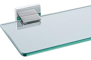 KOKOSIRI Wall Shelves Floating Bathroom Glass Shelf for Kitchen Storage, 16'' x 5.6'' Tempered Glass Wall Mounted Polished Stainless Steel B1106CH-L16