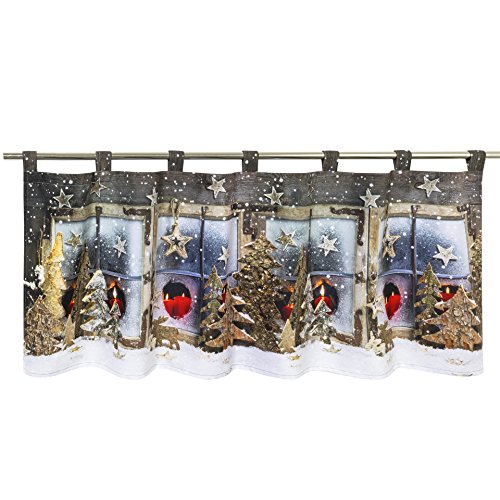 LED-Scheibengardine WINTERLANDSCHAFT für Küche und Kinderzimmer / Beleuchtete Bistrogardine / 45×120 cm / Moderne und transparente Gardine zu Weihnachten - 2