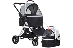Pet Stroller for Dogs Cats, Actask Travel Pet Pram with Detachable Basket Portable and Foldable Dog Buggy Pushchair on 4 Wheels Suitable for Puppy and Cats (Grey/Black)