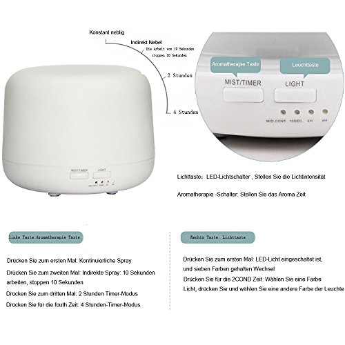 Bright Aroma Diffuser 300ml Ultraschall Aromatherapie Öl Diffusor Luftbefeuchter Air Humidifier LED mit 7 Farben - 5