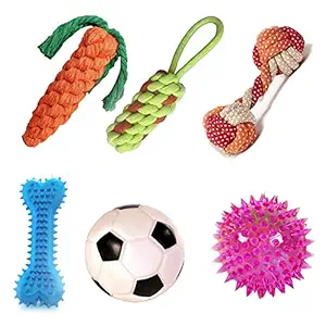 Kiki N Pooch Puppy and Dogs Chew Rope Squeaky Teething Toys | Carrot | Dummy | Rope Dumbbell | Led Ball | Squeaky Football | Triangle Teether