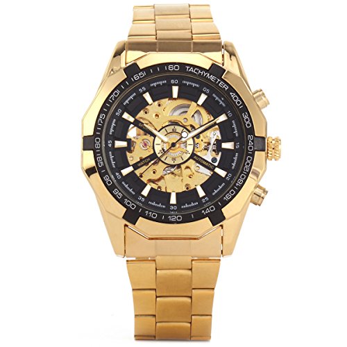 XLORDX Mode Herrenuhr Mechanische Automatik Uhr Skelett Gold Edelstahl Armbanduhr Sportuhr Schwarz XLORDX Mode Herrenuhr Mechanische Automatik Uhr Skelett Gold Edelstahl Armbanduhr Sportuhr Schwarz