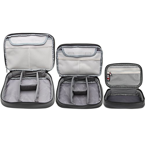 BUBM Mehrfachfunktion Kabelorganiser Tasche Reisetasche mit Doppelschichten für Elektronische Zubehöre wie Netzteil, Maus und USB Stricks (3pcs, Schwarz-PU) - 5