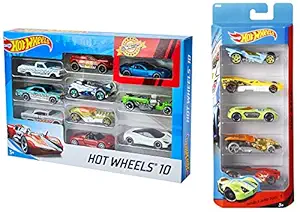 Hot Wheels 10 Cars Gift Pack Assortment + Hot Wheels Five Car Gift Pack Assortment Colors and Designs Might Vary