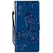 Produktbild DENDICO Galaxy S9 Hülle, PU Leder Handyhülle mit Standfunktion und Kartenfach, Schmetterling Muster Magnetverschluss Flip Brieftasche Etui TPU Schutzhülle für Samsung Galaxy S9 - Bleu
