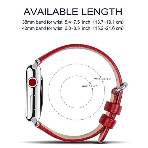 Fullmosa Compatible Correa Apple Watch 38mm 42mm Cuero  15 Colores Correa para Apple Watch iWatch Serie 3 Serie 2 Serie 1  Sangre Roja 38mm