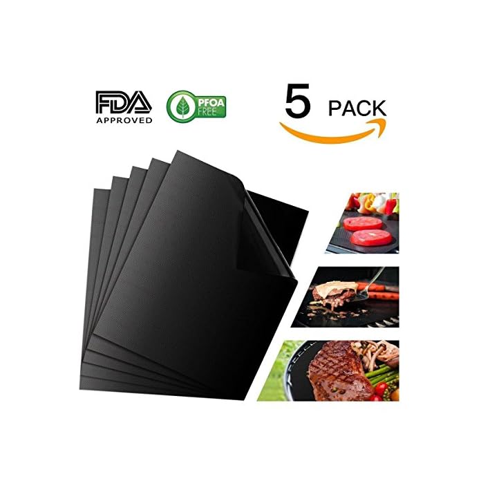 Bbq Grillmatte 5er Set Zum Grillen Und Backen Non Stick Fr Bis 300c Extra Gro Und Langlebig 03 Mm Dick 40x33 Cm Ideal Fr Gas Kohle E Grill Und Backofen Geeignet Etc Lfgb Und Fda Zulassung
