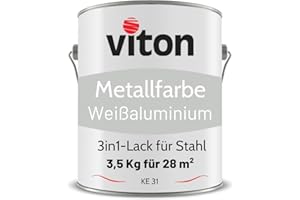 Viton Metallfarbe in Silber - 3,5 Kg Metall-Schutzlack Seidenmatt - Dauerhafter Schutz & hohe Beständigkeit - 3in1 Grundierung & Deckfarbe - Metalllack direkt auf Rost - KE31 - RAL 9006 Weißaluminium
