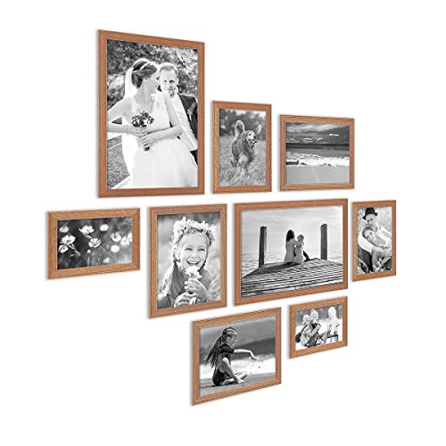 9er Set Landhaus-Bilderrahmen Eiche-Optik Massivholz-Rahmen mit Glasscheibe und Zubehör / 10×15 - 4