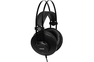 AKG K52 Cuffie da studio di monitoraggio chiuse ad alte prestazioni, con cavo, design leggero, adattatori da 3,5 mm e 1/4", cavo da 3 m - Nero
