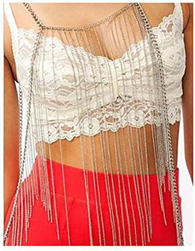 TT&amp;SHOUSHI New Women Silver Metal Half Body Chain Shirt Waves Tassel Necklack , silver