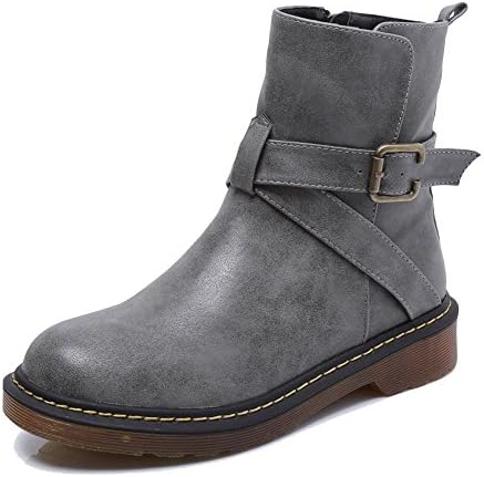 GJDE Martens Boots Fashion Women-Adult HHX222-15 Fall and Winter Belt Buckle Warm Shoes, grey cashmere, 38