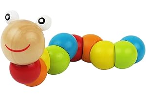 GEMINI_MALLL Gemini_mall Wooden Wiggly Worm Educational Toy for Baby Boys and Girls, Age 1+, Multicolor, 1 x Wooden Worm Toy