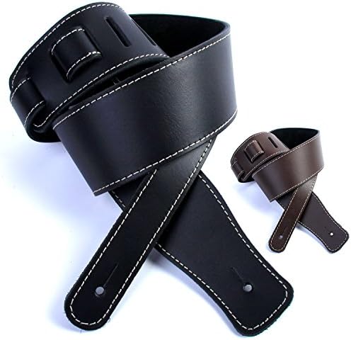Italian Leather Guitar Strap: Black 'Deluxe' Strap (Up to 1.33m) for Electric / Acoustic / Bass Guitar