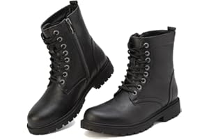 ZIITOP Boots for Women Waterproof Ladies Black Walking Ankle Boots Work Lace Up Side Zipper Womens Black Platform Leather Walking Booties