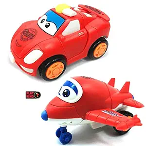 Playking Smart Toys Unbreakable Bright Color Mini Racing Friction Robotic Car & Plane Combo Set, No Batteries Needed, 12cm Each