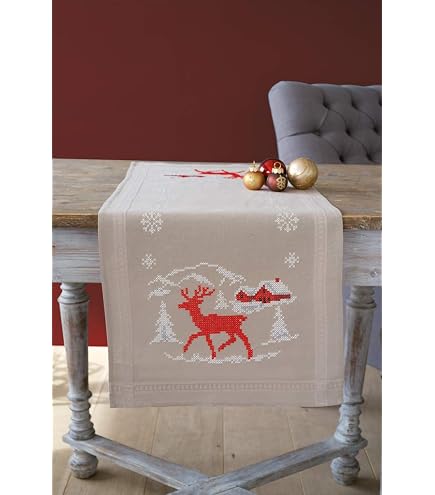 Vervaco Kit Point De Croix Compté Chemin De Table Rouge-Gorge – Complet Avec Toile, Fils DMC, Instructions – 32 X 84 Cm – Loisir Créatif Adulte