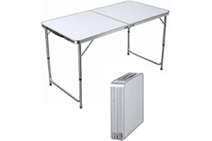 EFAN 4ft Heavy Duty Folding Camping Table, Portable Table with Carry Handle, Foldable Picnic Table Adjustable Height 55-70cm, For Indoor Outdoor Garden Kitchen Party BBQ, White (120x60cm)