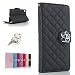 Produktbild Uming Camellias Kamelien-Serie Leder Hülle Holster für IPhone6Plus IPhone6SPlus IPhone 6Plus 6SPlus mit Halter-Standplatz-elegante Dame Bling Glitter Glänzende Kristallblume Folio Mappe PU-Leder Blume Lattice Grid Flip Case Tasche Cover Schutzfolie Skin + 1PC Anti-Staub-Stecker - schwarz