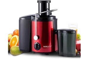 SOKANY Centrifugeuse Extracteur de Jus 800W Centrifugeuse Fruits et Legumes, 2 Vitesses, 65MM Large Bouche,Capacité 0.8L, Centrifugeuse fruits et legumes, Acier Inoxydable (Red)