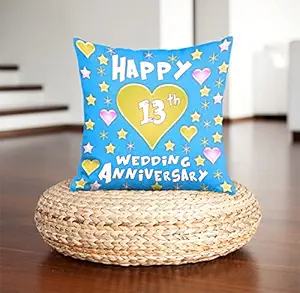 DreamVio Happy 13th Anniversary Pillow,Cushion for Gifting on Birthday's & Wedding to Couple,Husband, Wife, Friends Color : Sky Blue (12 x 12 inch)