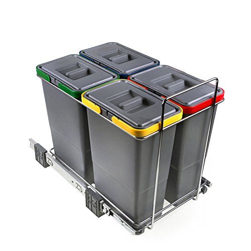 ELLETIPI ecofil PF01 34B3 Papelera extraíble para Reciclar - Base, plástico y Metal, Color Gris, 30 x 45 x 36 cm.