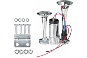 LUSACY Clacson Del Camion 12v, Tromba Daria Dual, Tromba Daria Rumorosa, Tromba Ad Aria Compressa Con Compressore 600db, Kit Tromba Daria per Camion Treno Furgone Barca, Tromba Daria a Doppio Tubo