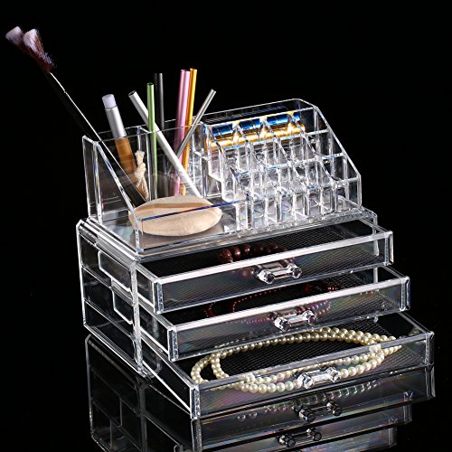 Yosoo 3 Schubladen Make-up Ausstellungsstand Kosmetik Aufbewahrungsbox Transparent Regal Acrylharz- Material Kiste - 4