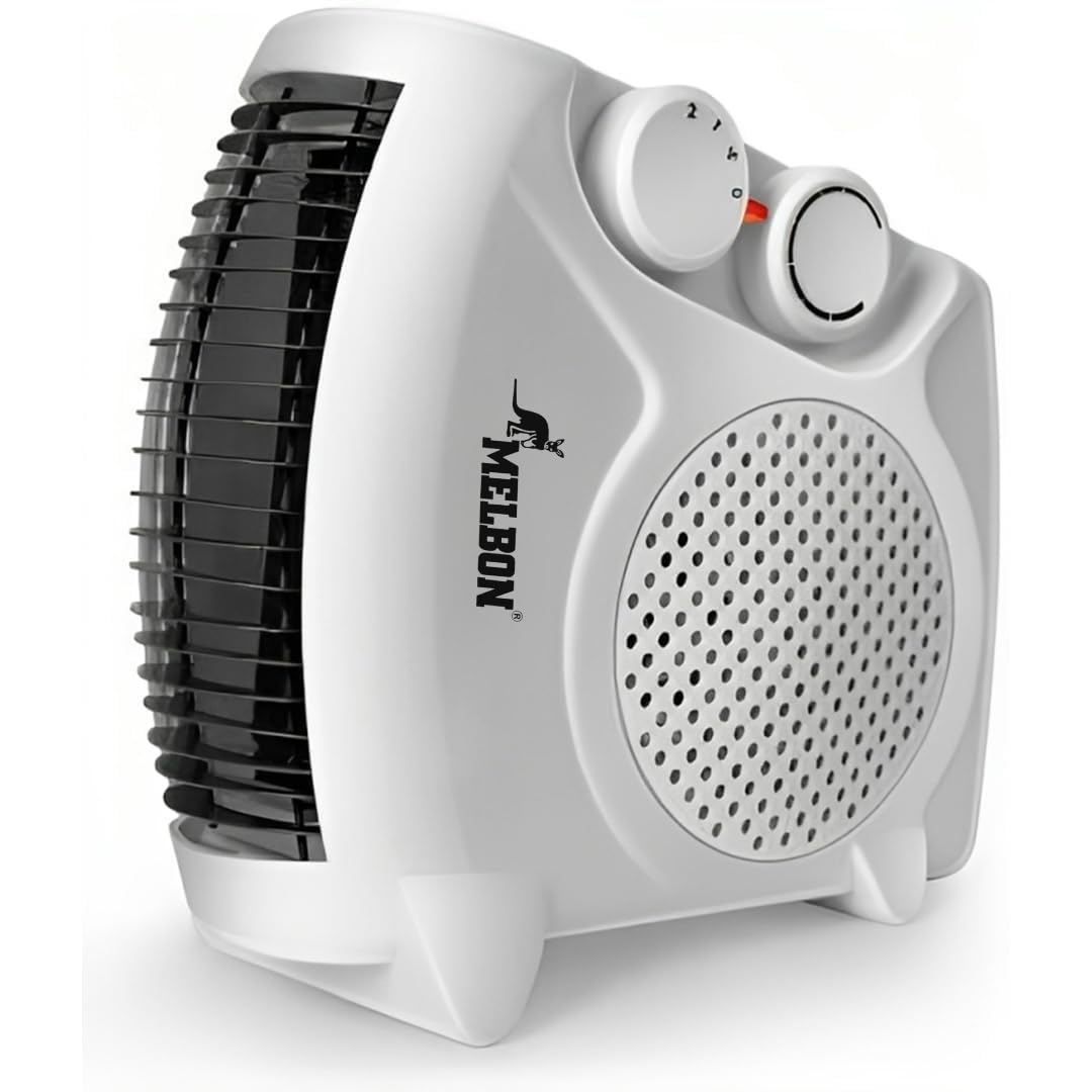 MELBON 900 Electric Fan Room Heater | 2000/1000W | Adjustable Thermostat & Dual Use | Compact & Powerful (White, ISI Certified, 6-Month Warranty)