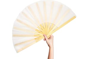 OMyTea Handfächer aus Bambus, groß, zusammenklappbar, für Damen und Herren, chinesischer japanischer Kung-Fu-Tai-Chi-Handfächer mit Stoffetui, für Aufführung, Dekorationen, Festival, Geschenk (weiß)